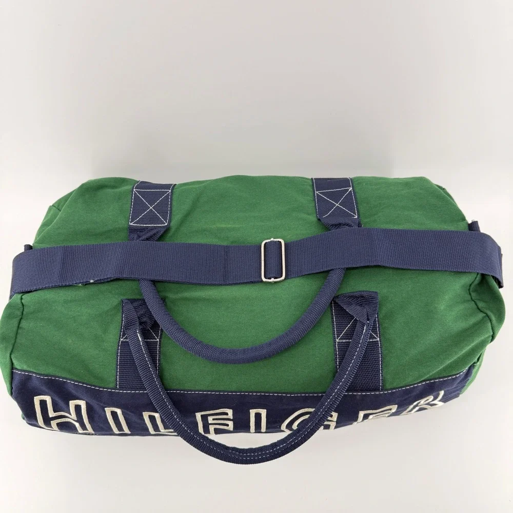 Tommy Hilfiger Duffle Bag L Green Navy Colorblock Cotton Embroidered Logo